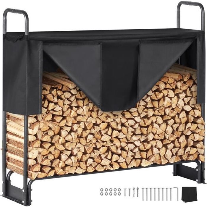 VEVOR Range Bûches Extérieur avec Couverture Abri Bois Porte-bûches 132x36x117cm