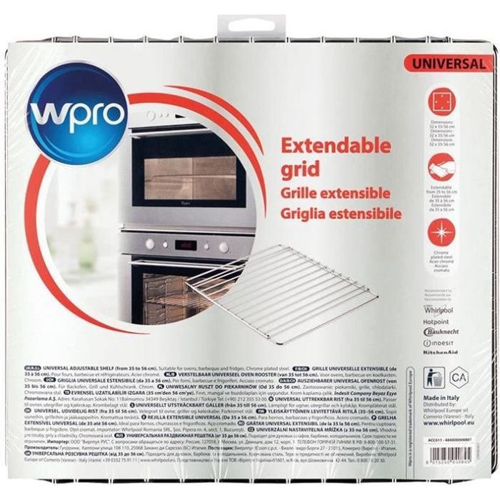 Wpro Grille extensible en inox chromé pour fours et réfrigérateurs - largeur ajustable de 35 à 56 cm