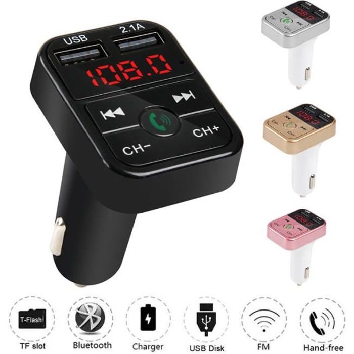 Transmetteur FM Bluetooth pour voiture Adaptateur radio sans fil Chargeur USB Lecteur MP3-noir