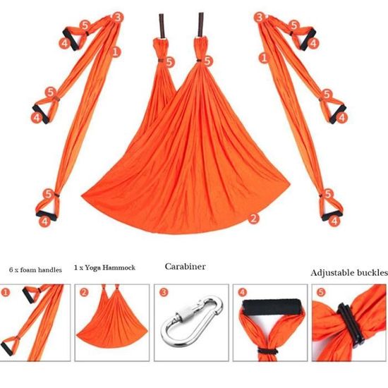 Kit Hamac De Yoga Yosana - Tissu Nylon 5m X 2,6m, Charge 300kg, Fixation Plafond Incluse - Yoga Aérien