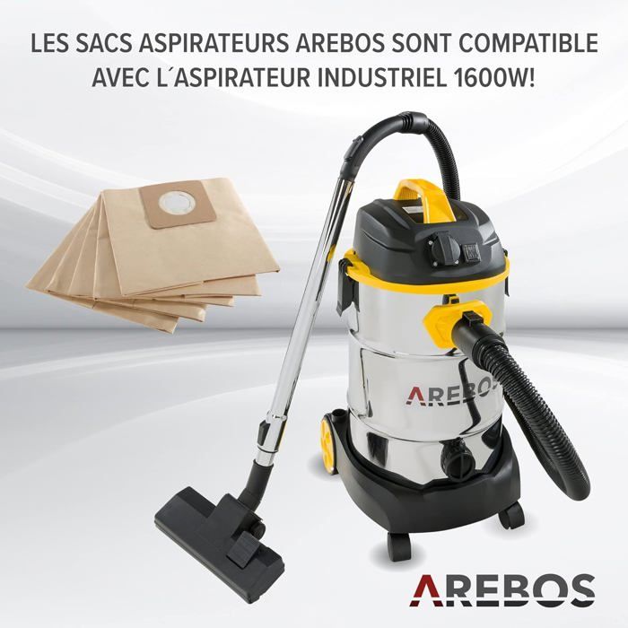 AREBOS Lot de Sacs d'aspirateur pour aspirateur Industriel