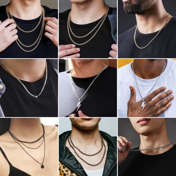 Collier homme plaque acier inoxydable 50 + 5 cm – Chaîne 2 mm, style moderne