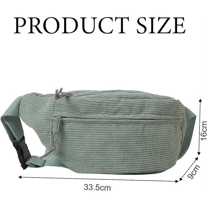 Sac Banane En Velours Côtelé Vert - Bandoulière Réglable - 3 Poches Zippées - Unisexe Sport & Loisirs