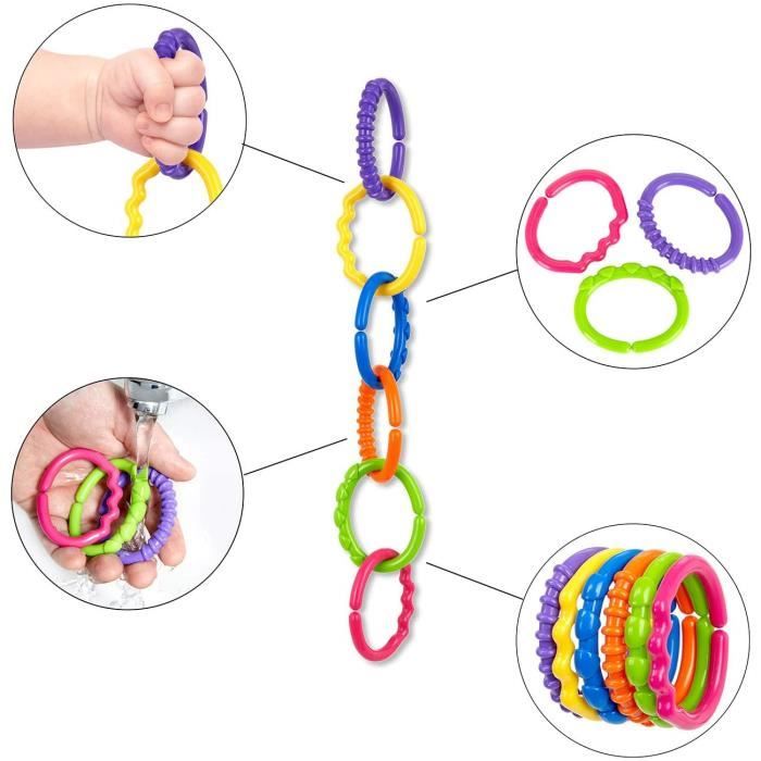 chaîne de poussette pour enfant (24 pièces) - chaîne de jeu pour bébés,  chaîne d´activitée pour poussette, jouet pour poussette bebe