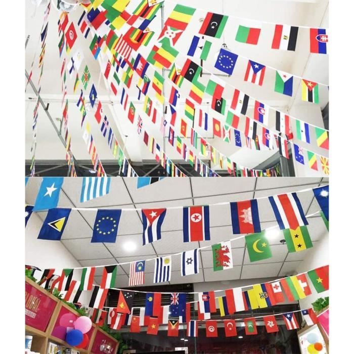 100 Pays Drapeaux International 25m Drapeaux du Monde Drapeaux Olympiques  Bannière Drapeaux Décoration Banderoles Durable pour Bar Fête Parti