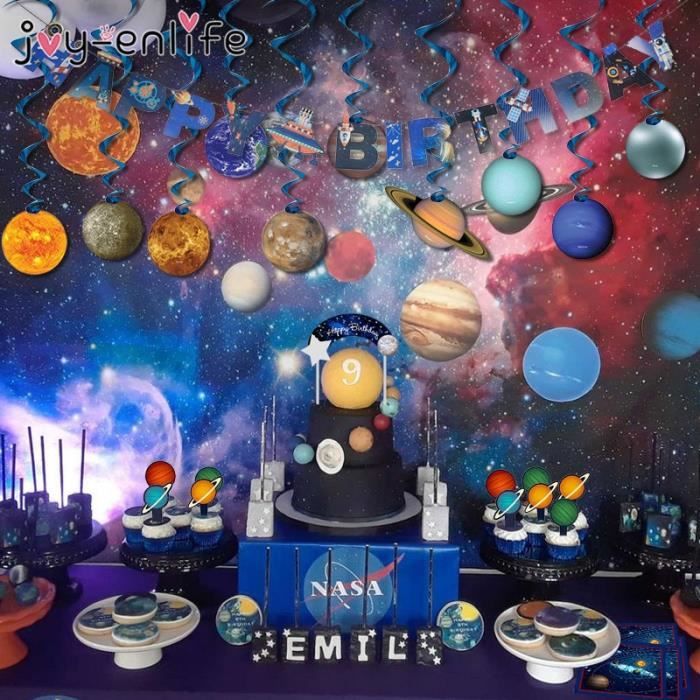 Kit Décoration Anniversaire Thème Espace - 107 Pièces | Nappe, Assiettes, Guirlande | Pour 20 Personnes