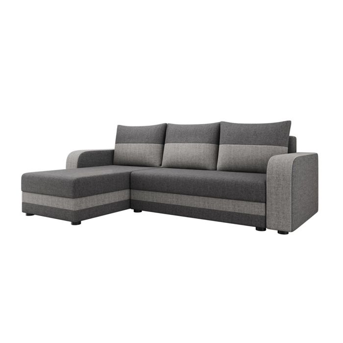 Canapé D'Angle Convertible Réversible Theo 4 Places Noir - Canapé Lit Moderne Tissu Grand Familial