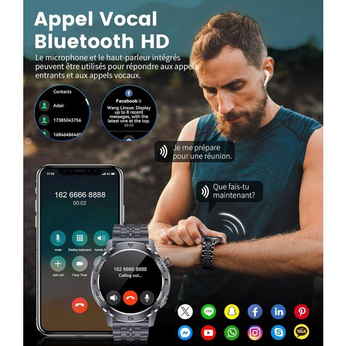 Montre Connectée NDavid AMOLED 42mm – Appel Bluetooth, Gris, 2024, Neuve