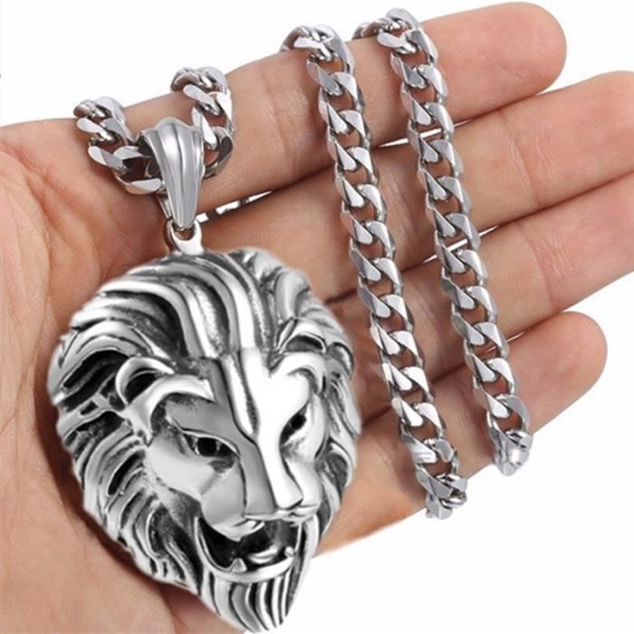 Argent antique 50cm Collier Homme Pendentif Homme Bijoux Homme Tete De Mort Collier Tete De Lion Pour Hom Achat Vente sautoir et collier Argent antique 50cm Collie Homme Argent