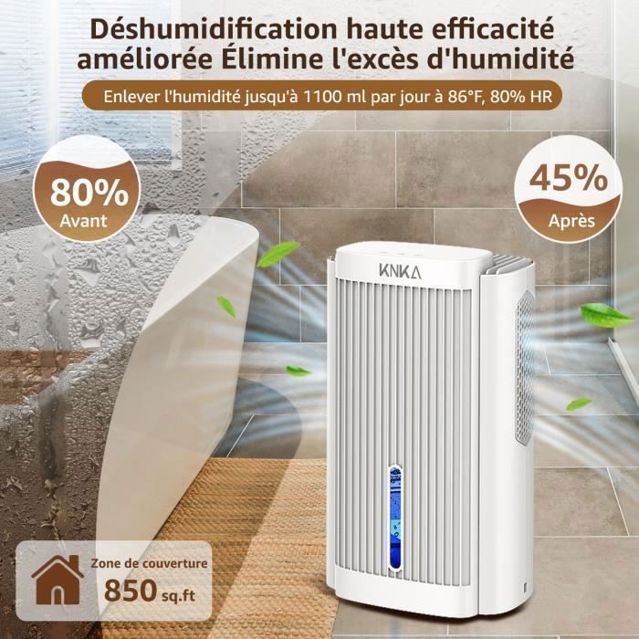 Deshumidificateur d air 1.8L, Déshumidificateurs d air Electrique Silencieux avec Dégivrage/Arrêt Automatique,Ambiance Colorée avec 7 LED, Timer, Pour Bain, Chambre,Armoire