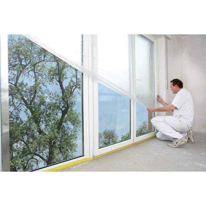 Film De Protection Peinture Avec Ruban Adhésif – Lot 4 Rouleaux, 180cm X 20m, Protection Meubles Et Sols