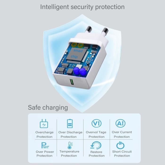 Chargeur Rapide Super Charge 3.0 18W Pour Huawei P40 P30 P20 Mate 20 Honor 200 Magic 6 - Compatible Nombreux Modèles