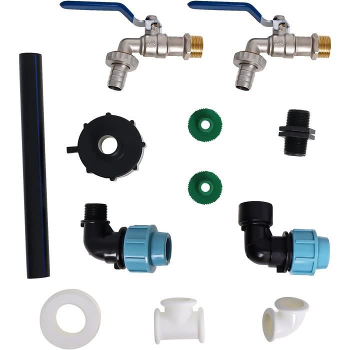 Raccord Col De Cygne GASMIS Pour Cuve IBC 1000L - Robinet Jardin 3/4" 2 Sorties - Laiton Chromé Avec Raccords Rapides
