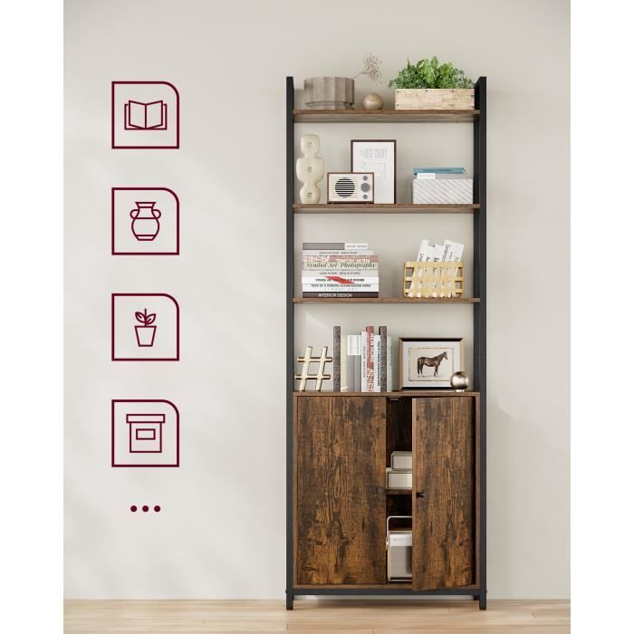 Bibliothèque VECELO 5 Cubes Noir Vintage – Étagère Ajustable 4 Niveaux – Meuble De Rangement Pour Livres, Manuels – Charge Max 30kg/étagère
