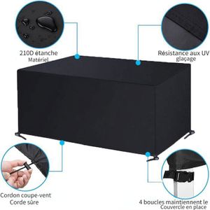 Housse Table De Jardin 195x155x65cm/LxWxH Bache De Protection Exterieur, Housse Salon De Jardin Exterieur Imperméable Rectangulaire Housses Pour Mobilier De Jardin Coupe-Vent, Anti-UV