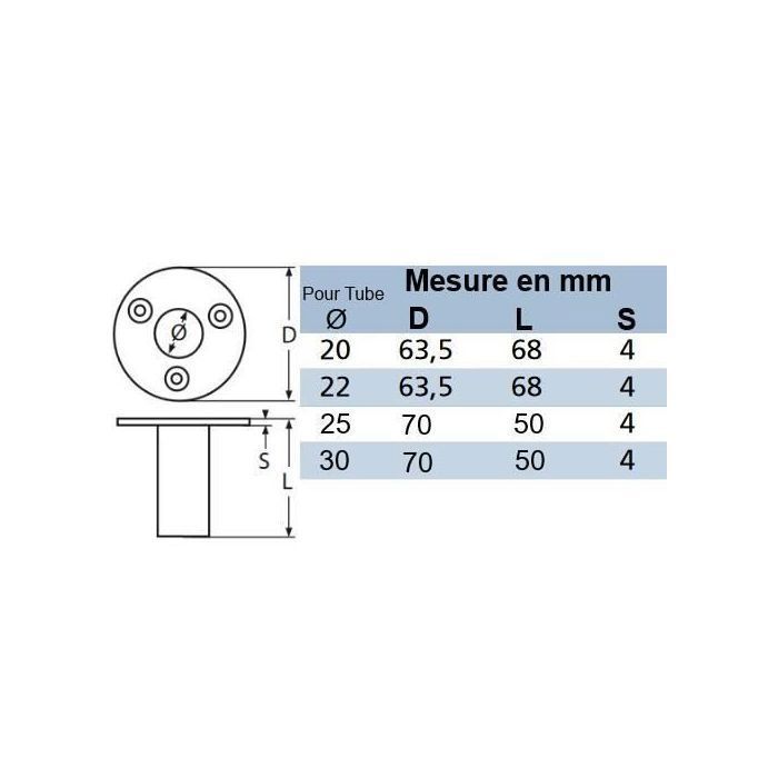 Platine / Embase Pour Mat Pavillon Pour Tube De 25mm Inox A4 - 316