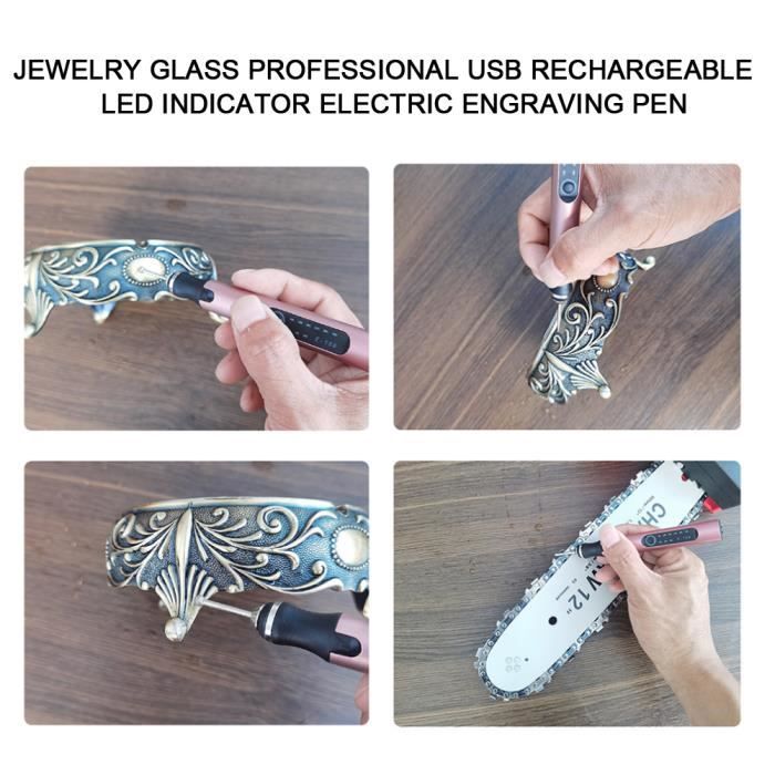 Stylo Graveur USB Rechargeable - 3 Vitesses Réglables Jusqu'à 20 000 Tr/min - Kit Avec 30 Fraises Pour Métal, Bois, Verre, Bijoux