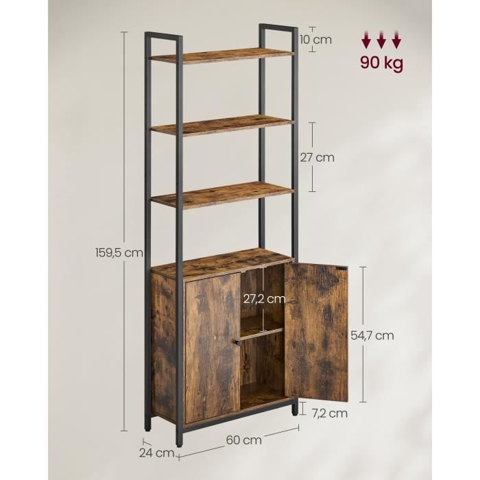 Étagère Relaxdays, H x L x P : 159,5 x 60 x 24 cm, 6 niveaux, étagère