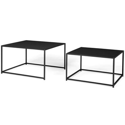 Lot De 2 Tables Basses Gigognes IDMarket Davis - Design Industriel Métal Noir Mat 40/45 Cm