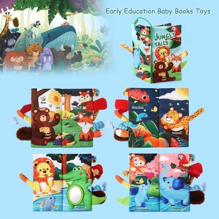 Livre En Tissu Sensoriel Montessori Pour Bébés 0-3 Ans - Avec Queues D'animaux, Sons Froissés, Couleurs Vives - 2