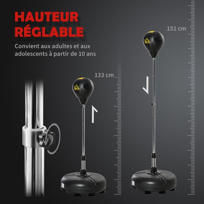 Punching Ball Réglable 120-160cm – Base Stable, 6 Ventouses, Pour Boxe Et Coordination