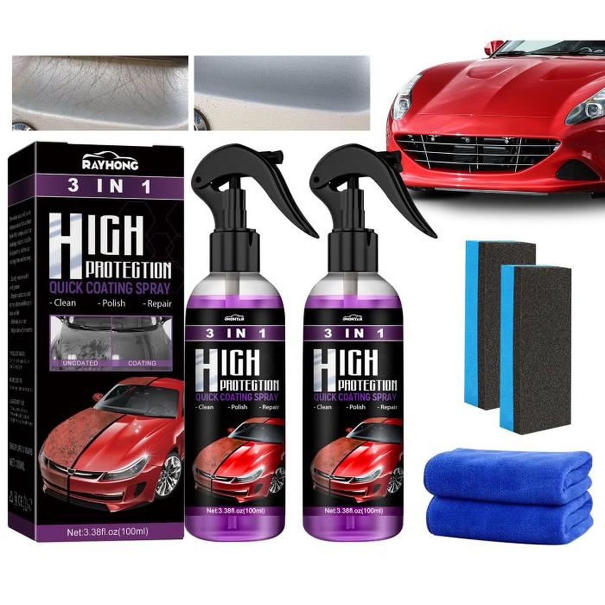 Kit De Rénovation Plastique Intérieur Voiture - 2 Flacons Pour Nettoyer, Restaurer Et Protéger - 7