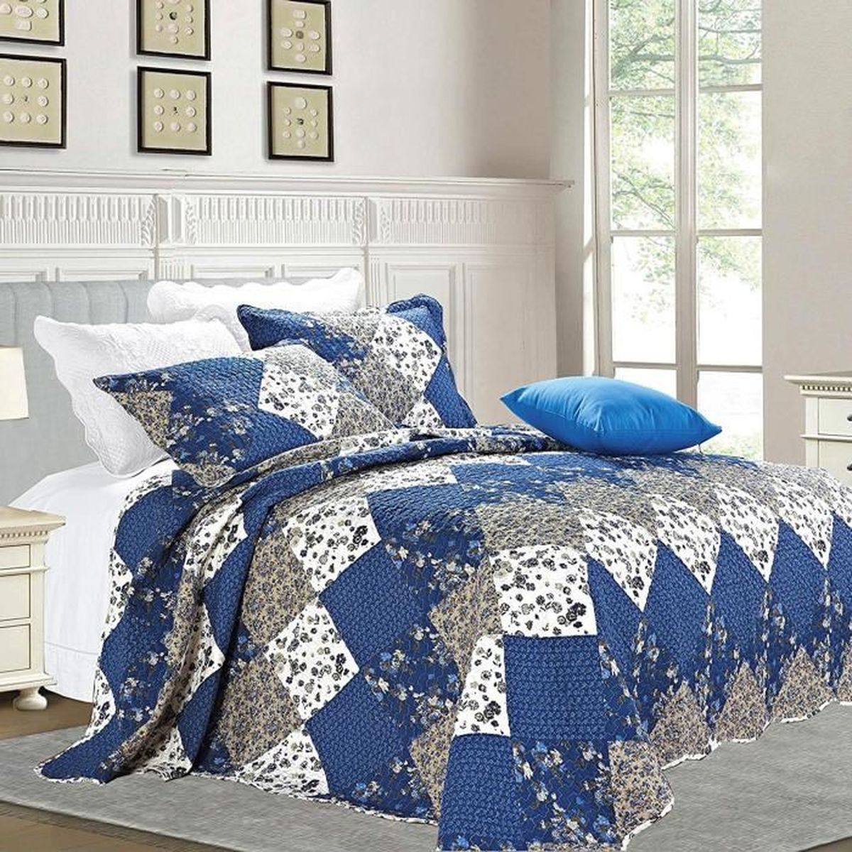 Jeté De Lit Boutis Bleu