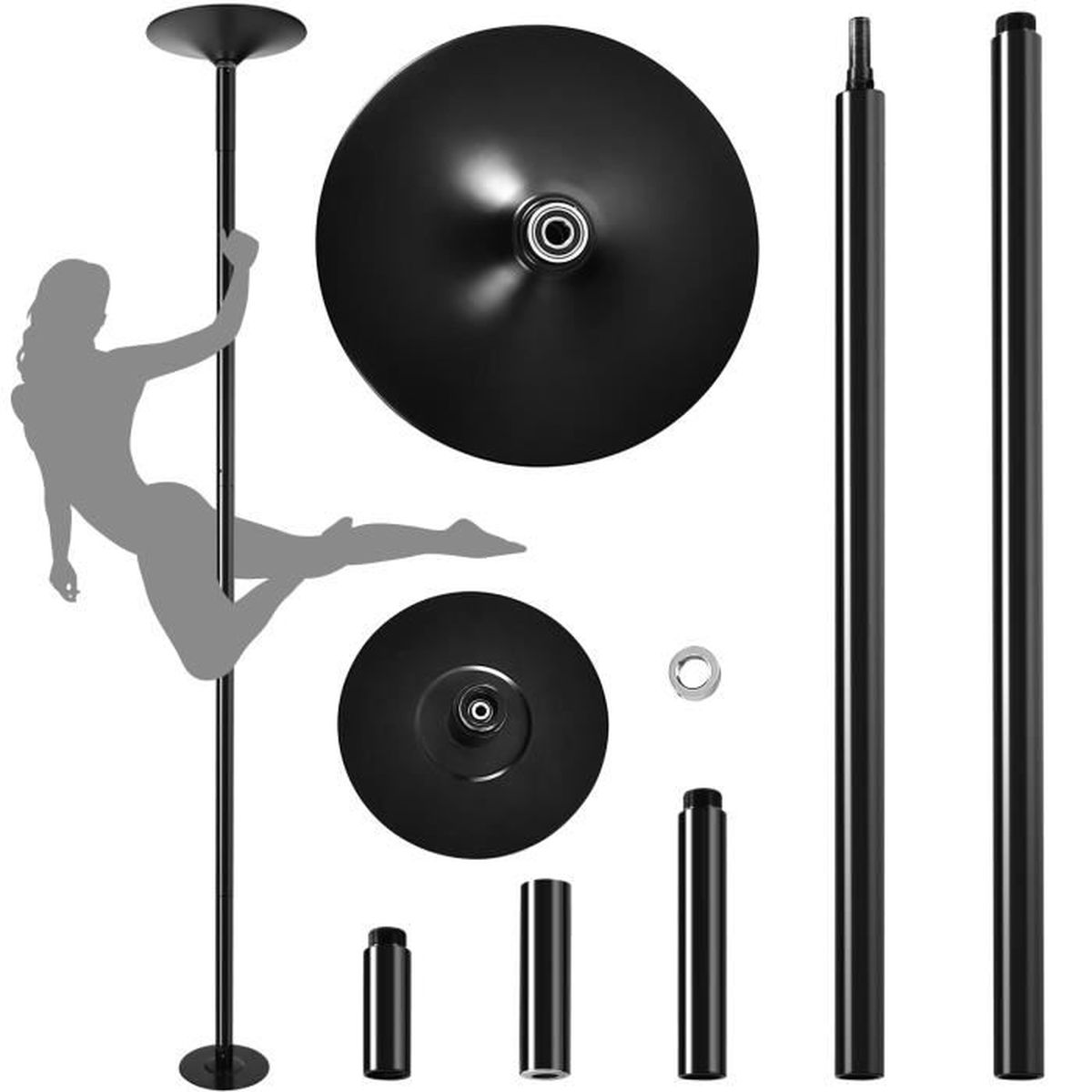 Barre De Pole Dance Amovible 45 Mm - Hauteur Réglable 2.35-2.74 M, Modes Rotatif/statique, Charge Max 200 Kg - 2