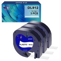 3x ONLYU Compatible Plastique Ruban 91201 Noir sur Blanc , 12mm x 4m, recharge Dymo Ruban pour Dymo LetraTag LT-100H LT-100T