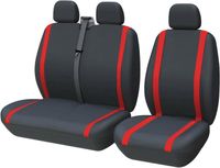 Lupex Shop - Housses de siège universelles pour fourgons 3 places, compatibles avec accoudoir, noires avec rayures rouges