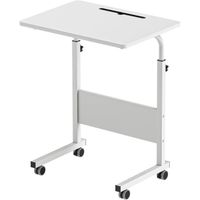 NEED Table pour ordinateur portable réglable en hauteur avec emplacement pour tablette 60 x 40 cm, sur roulettes, blanc