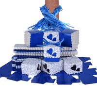 100pcs Boîte à Dragées Coeurs avec Couvercle Ruban pour Mariage Baptême--Bleu Foncé