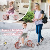 COSTWAY Tricycle Evolutif 5-en-1 avec Putter pour Enfants 2-4 Ans, Pédale et Roue Arrière Amovible, Siège et Poignée Réglables Rose