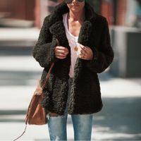 2022 Automne et Hiver Manteau pour Femmes en Peluche Revers Couleur Unie Manteau Cardigan à Manches Longues