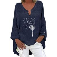Lacets Imprimes T-Shirt à Manches Longues pour Femmes avec col en V imprimé Floral et Ourlet irrégulier Lacets Impri x1- bleu
