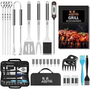 BARBECUE AISITIN Ustensiles Barbecue Kit Barbecue 25 Pièces Accessoire Barbecue Acier Inoxydable pour Homme Femme Camping Barbecue5