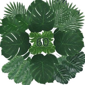 FLEUR ARTIFICIELLE Lot de 60 feuilles artificielles de palmier tropical, pour décorations de safari ou de fête tropicale