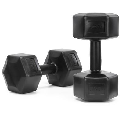 Yaheetech 2 stuks korte halters, 10 kg, gietijzeren halters, hexagon halters voor aerobic, gymnastiek en fitness