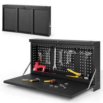 Organiseur Mural Panneau Perforé COSTWAY 3 Panneaux 34 Accessoires - Rangement Outils Garage Noir Rouge