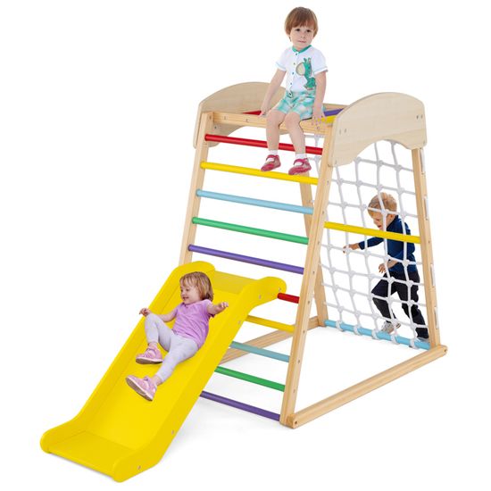 GOPLUS 6 En 1 Structure Escalade Intérieur Pour Enfants, Aire De Jeux Montesorri Avec Toboggan
