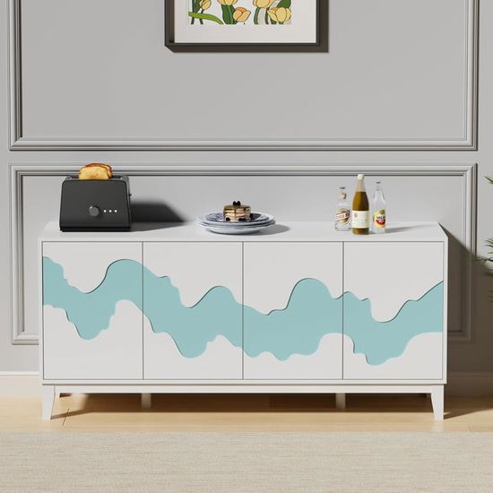 Commode 4 Tiroirs 60x35x82cm Motif Vagues - Rangement Salon/chambre | Ouverture Par Poussée, Bois Naturel