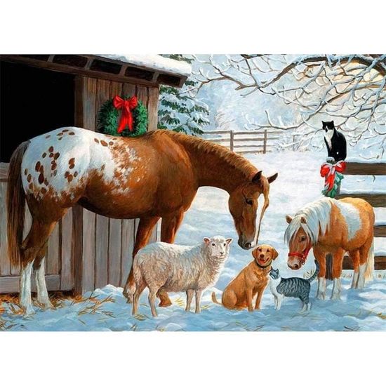 NYIXIA Point De Croix Kit Complet Adulte,Animaux Trois Bouledogue,dmc Canevas Point De Croix Kit Complet,40×50cm,debutant Broderie Point De Croix Imprimé, Taille Unique