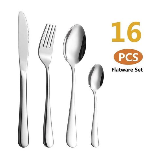 Velaze Couverts De Table En Inox Pour 4 Personnes Vaisselle Argentees 16 Pieces Classique Et Poli Miroir Cdiscount Maison