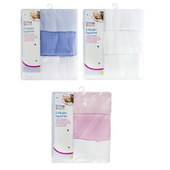 PACK DE 2 LANGE BEBE COTON CARRE DE MOUSSELINE BLANC ET GRIS 76 CM X 76 CM