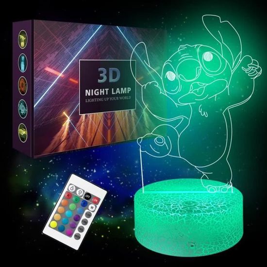Lampe Stitch, veilleuse 3D avec 2 motifs et 16 couleurs lampe décorative,  lumière d'ambiance jouet Stitch pour la décoration de la chambre des  enfants, cadeaux d'anniversaire Stitch pour les fans : 