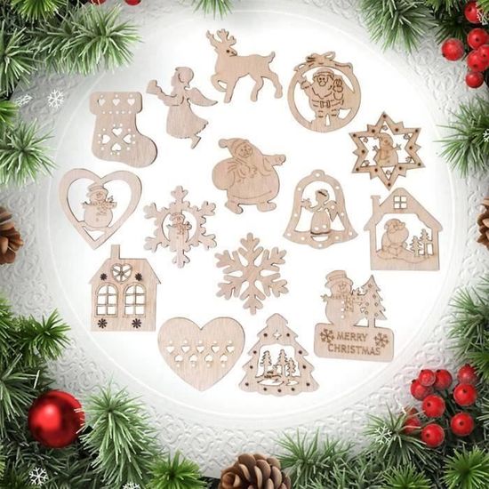 15pcs Noël décoration Noël arbre de Noël pendentif, Decoration sapin de noel en bois, Decoration de noel en bois des etoiles JM01663