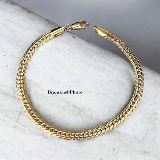 Bracelet Maille Anglaise Plaqué Or 18 Carats - Longueur 20 Cm - Neuf Avec étiquettes - Marque Bijouxia