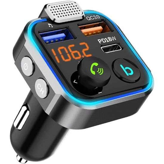kuulaa Chargeur de voiture avec transmetteur FM récepteur Bluetooth