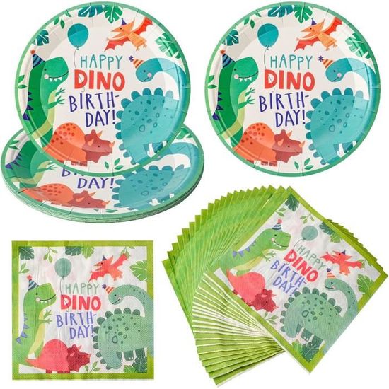 Set De Vaisselle Dinosaure 61 Pièces - Assiettes, Gobelets, Serviettes, Nappe, Pour Fête D'anniversaire Enfant