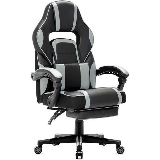 Racing Chaise de Bureau Chaise Gaming - Fauteuil Gamer avec Repose-Pied Pliable -Chaise Siège Gaming - GRIS - Intimate WM Heart